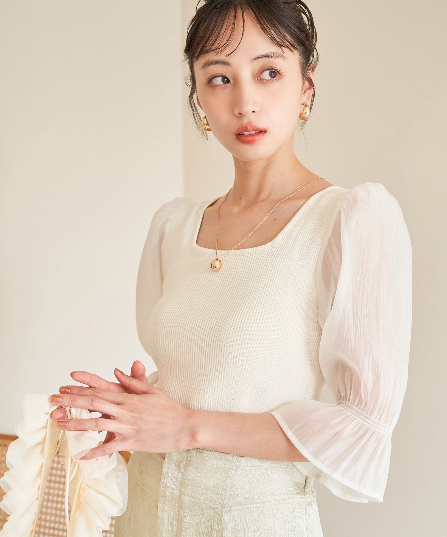 VIS「オーガンジーキャンディスリーブリブニット」|ニット・セーター|