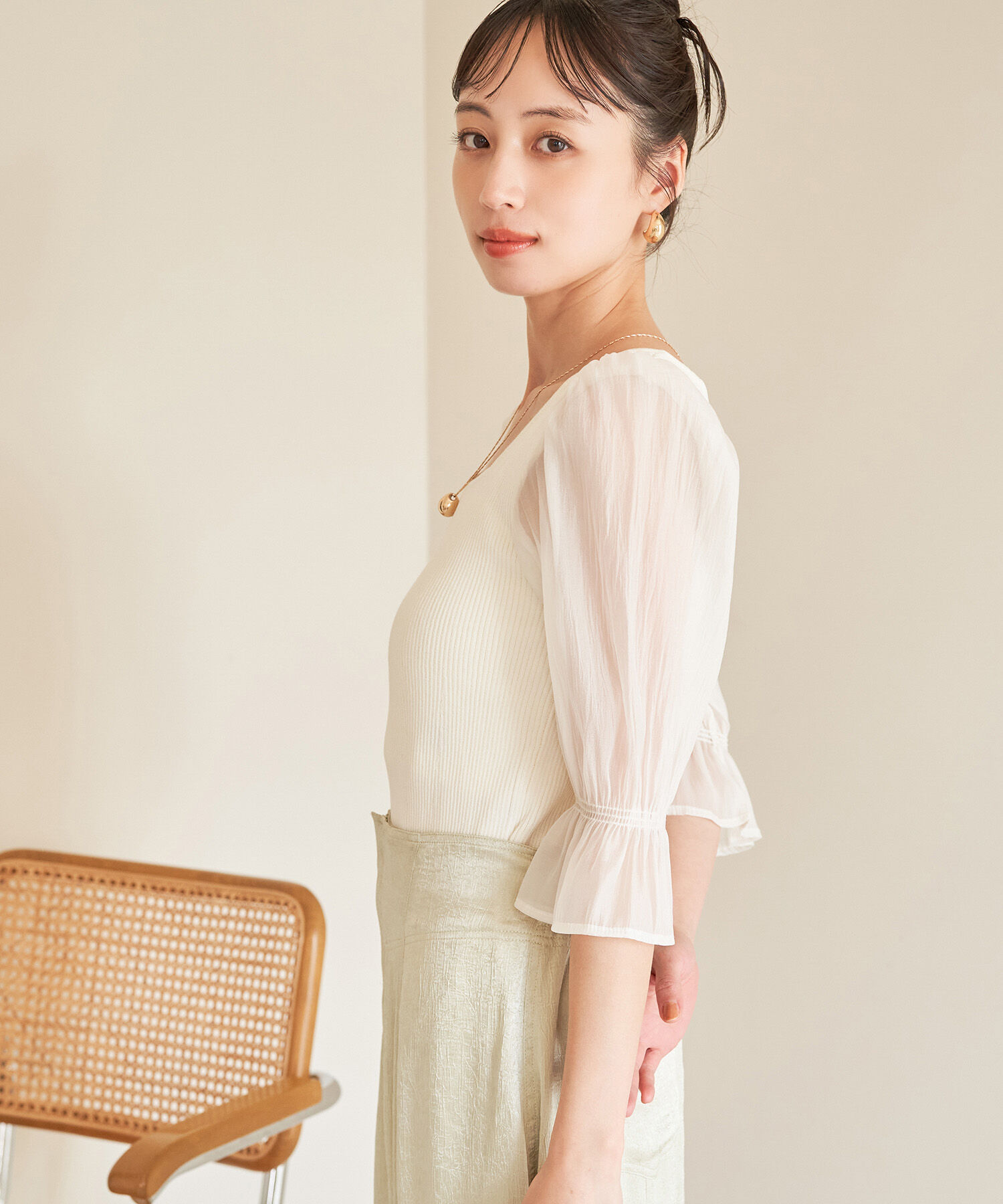 VIS「オーガンジーキャンディスリーブリブニット」|ニット・セーター|