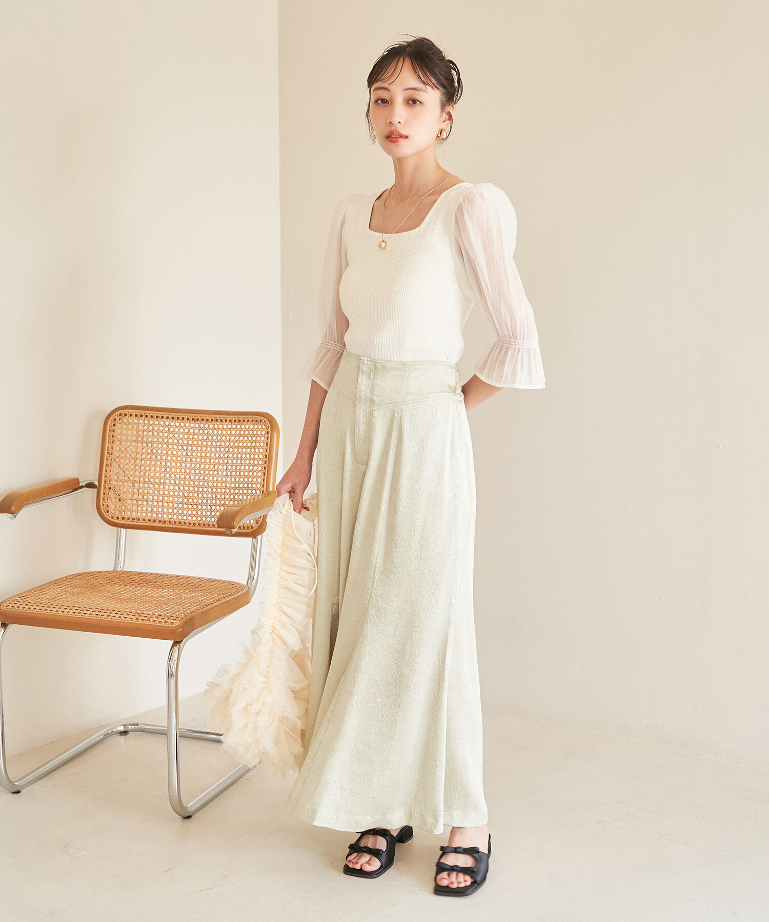 VIS「オーガンジーキャンディスリーブリブニット」|ニット・セーター|