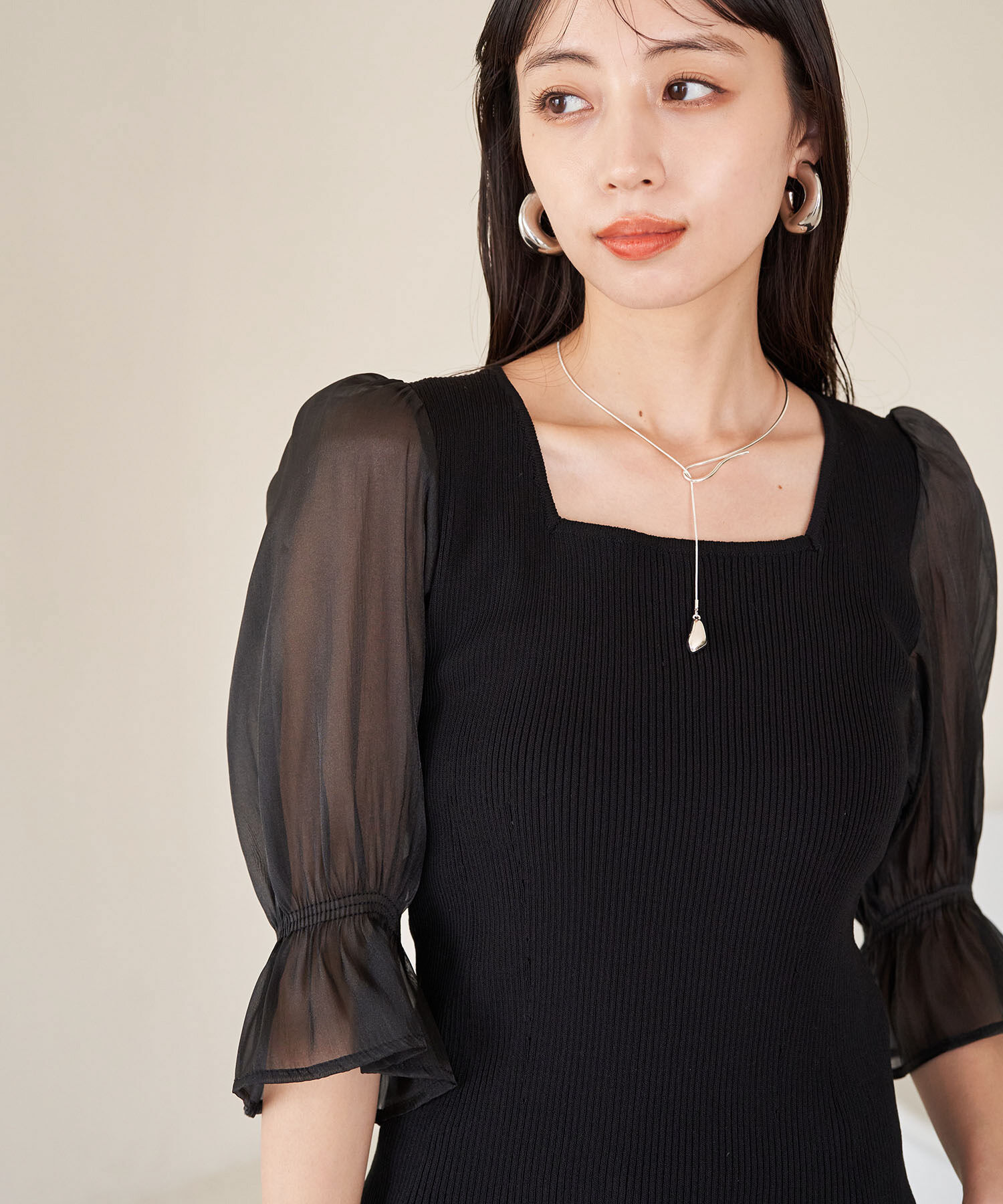 VIS「オーガンジーキャンディスリーブリブニット」|ニット・セーター|