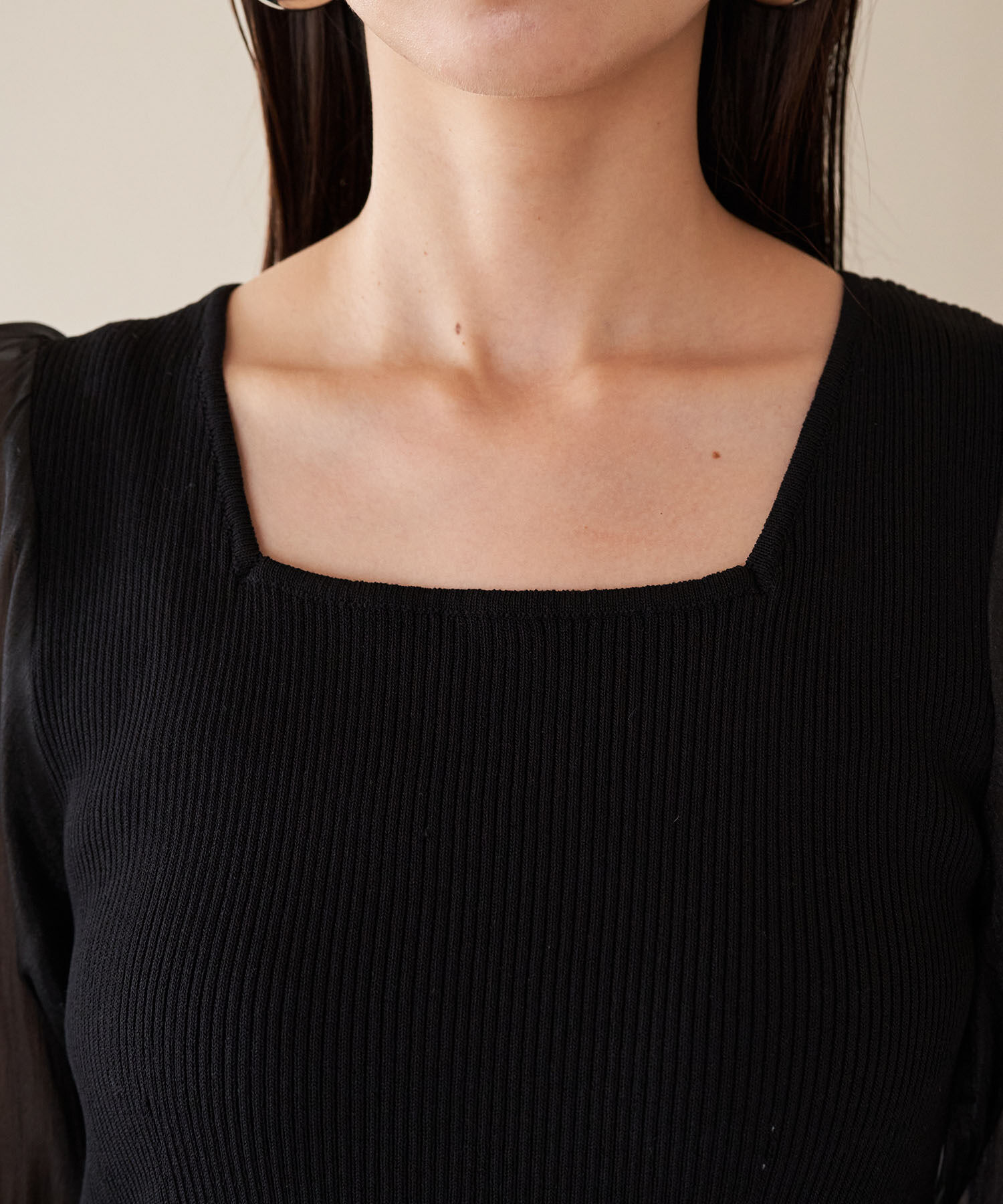 VIS「オーガンジーキャンディスリーブリブニット」|ニット・セーター|