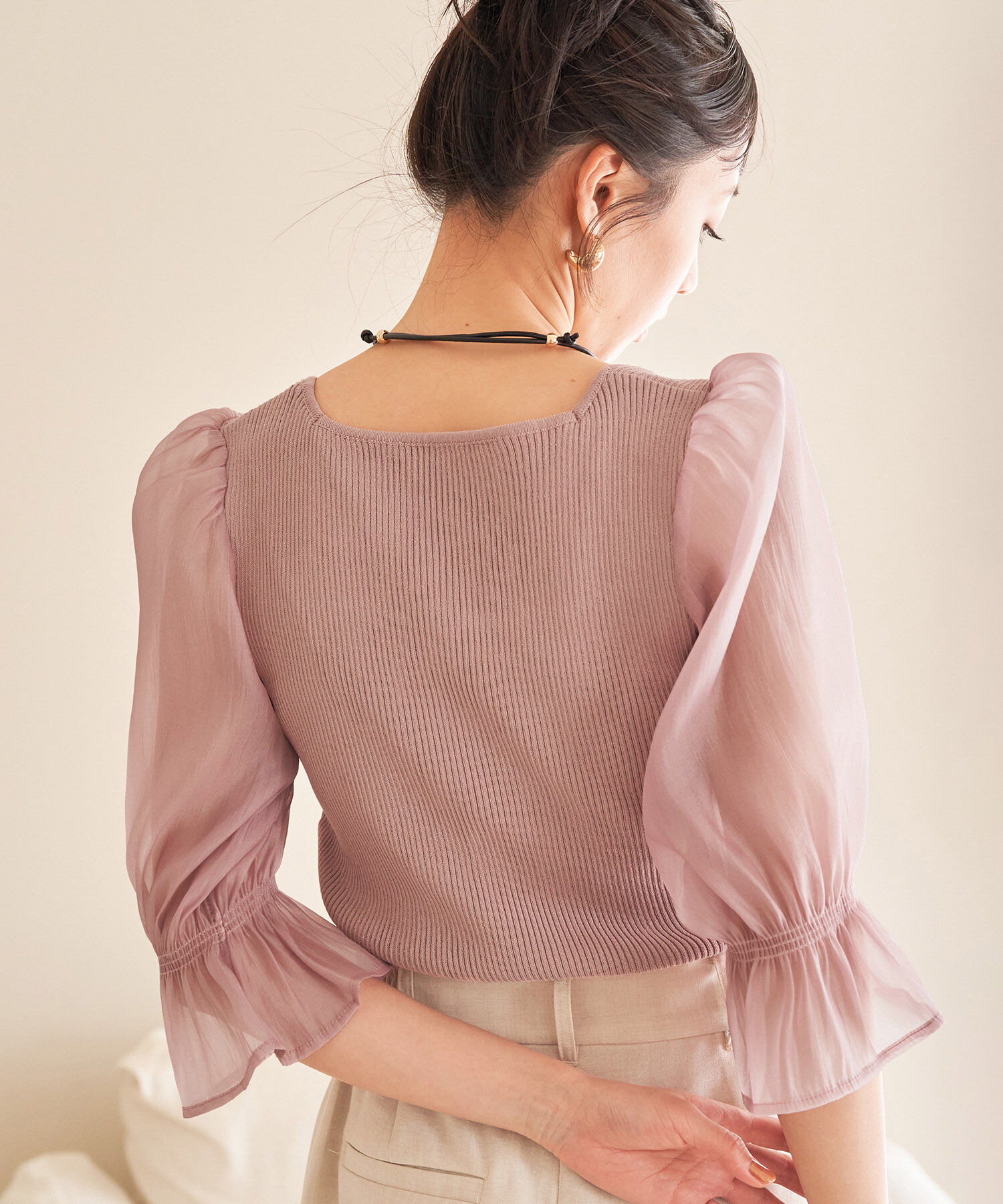 VIS「オーガンジーキャンディスリーブリブニット」|ニット・セーター|