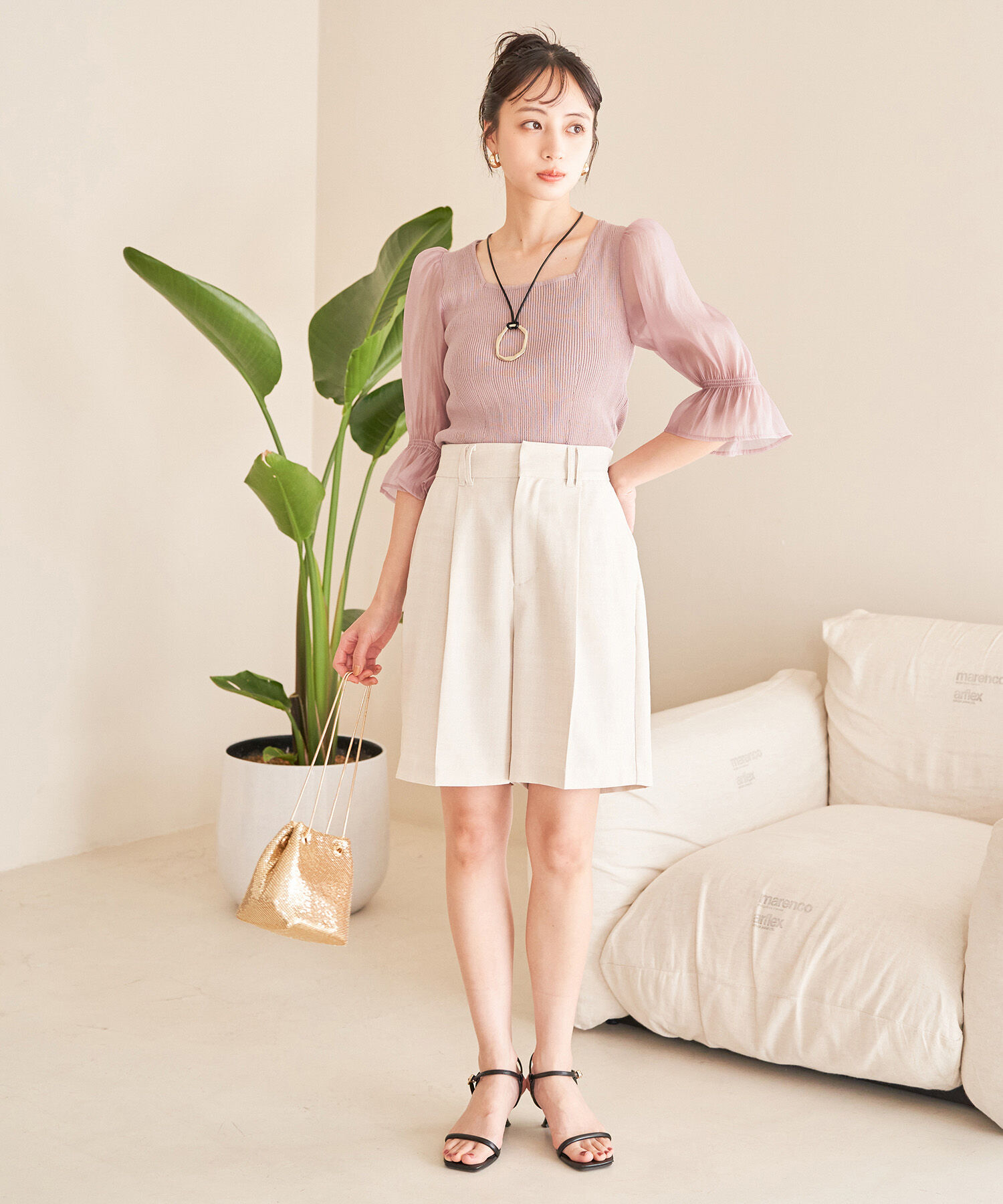 VIS「オーガンジーキャンディスリーブリブニット」|ニット・セーター|