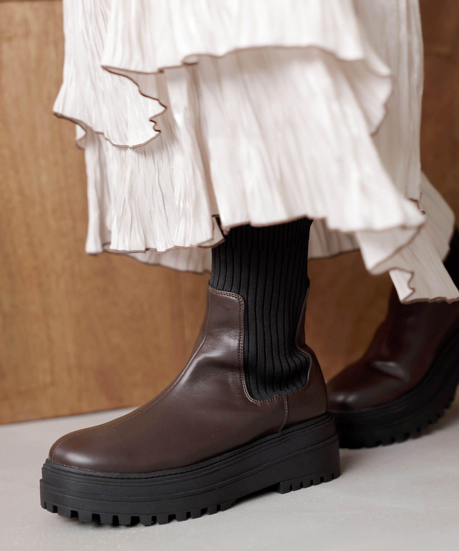 Juze「タンクソールサイドニットブーツ」|その他|ダークブラウン(20)