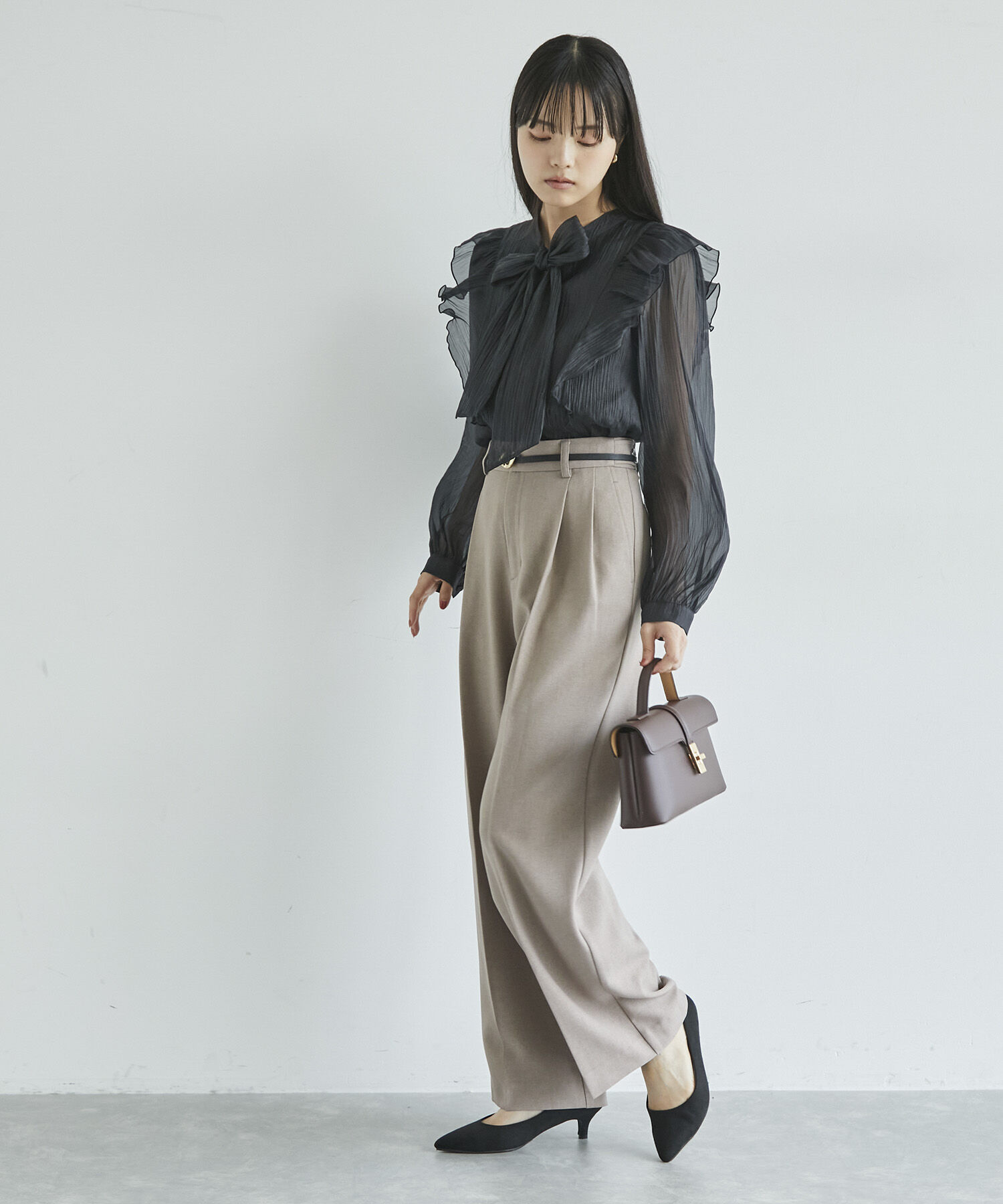 VIS「【新色追加】【美easy】ウーリッシュ2タックワイド/スラックスパンツ【洗える】」|スラックス|