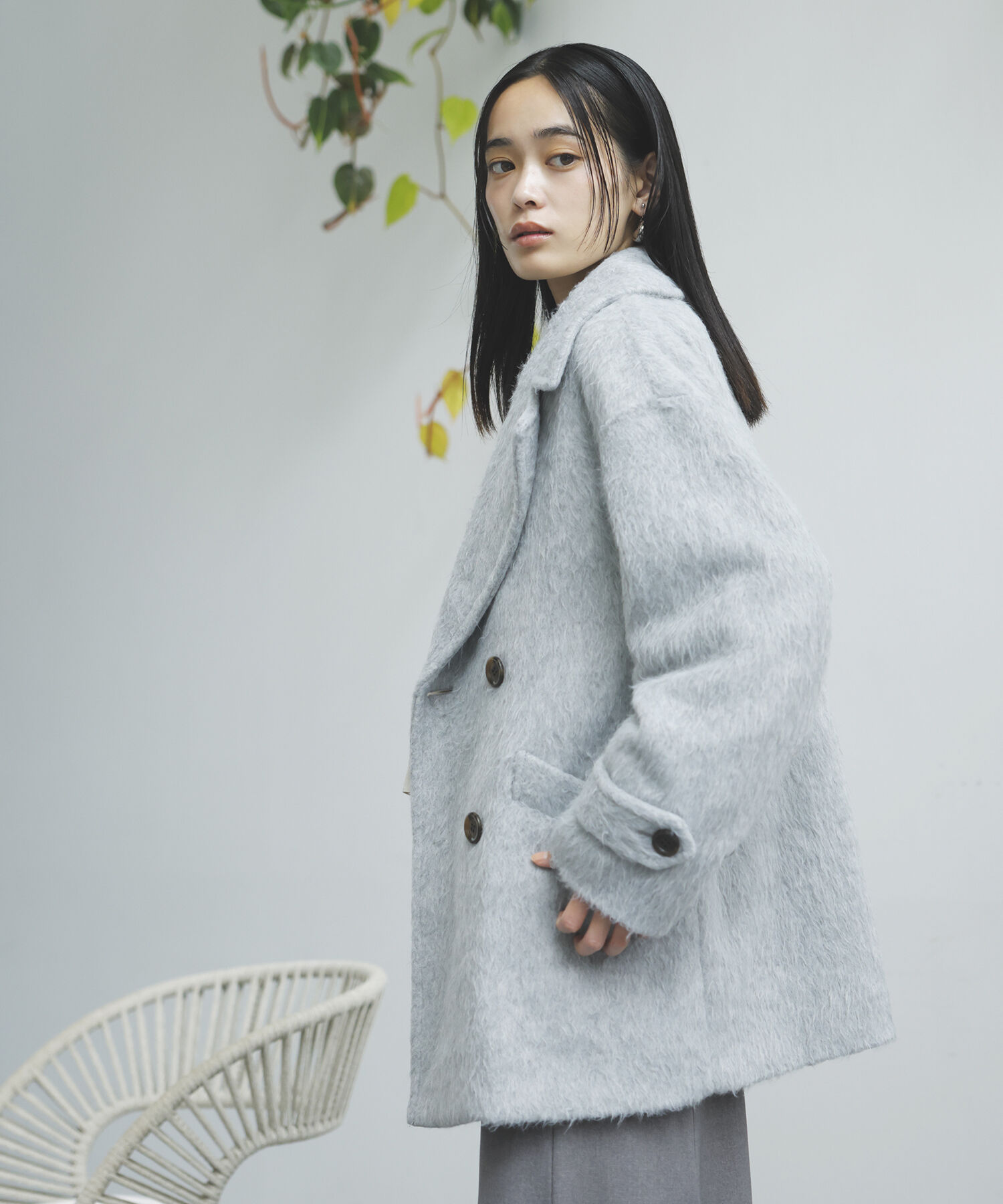 VIS「シャギーミディ丈Pコート」|ピーコート|ライトグレー(08)