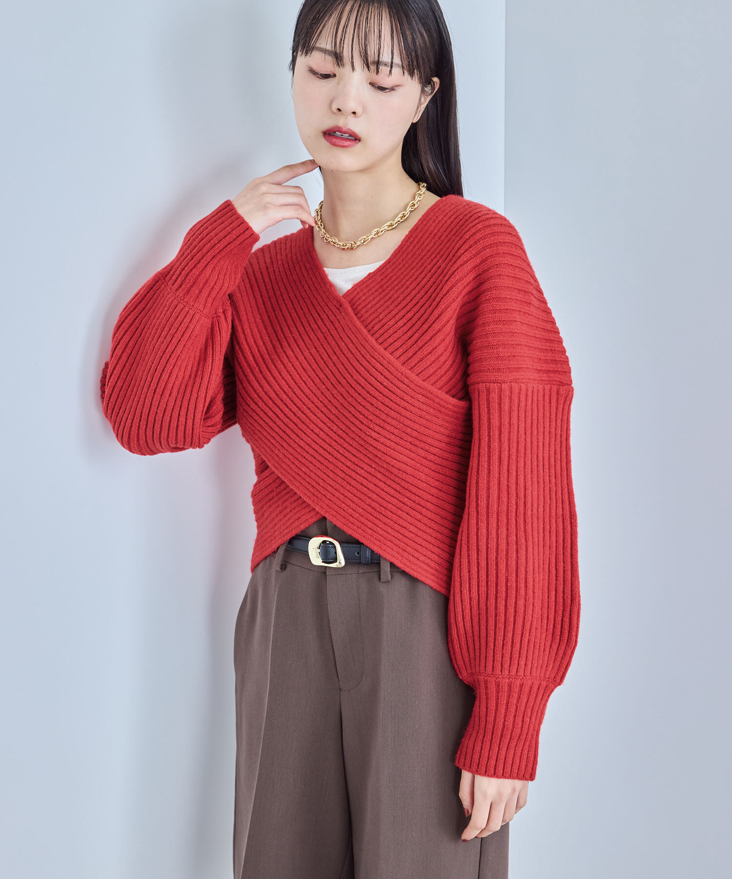 VIS「ふんわりカシュクールニットプルオーバー」|ニット・セーター|