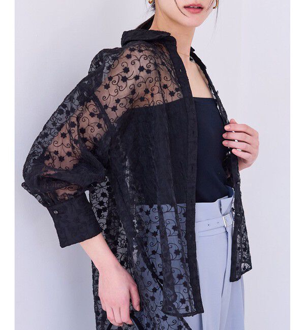 VIS「【洗える】アソートシアーシャツ(フラワー刺繍&無地）」|シャツ・ブラウス|ブラック系(02)