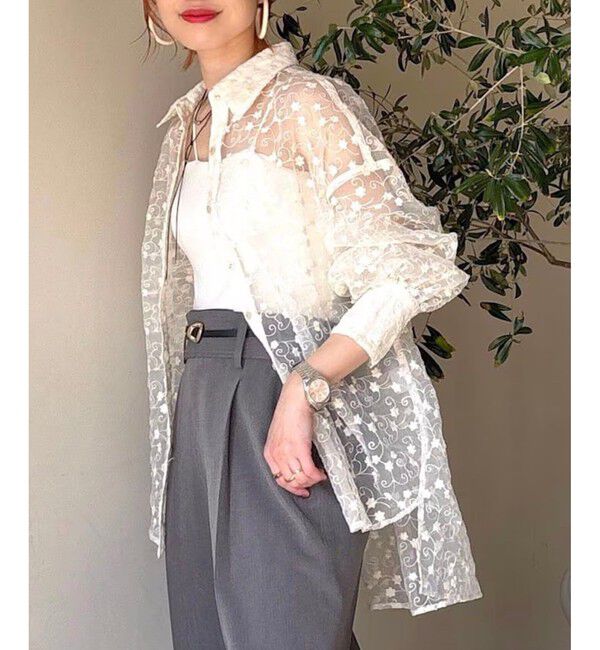 VIS「【洗える】アソートシアーシャツ(フラワー刺繍&無地）」|シャツ・ブラウス|