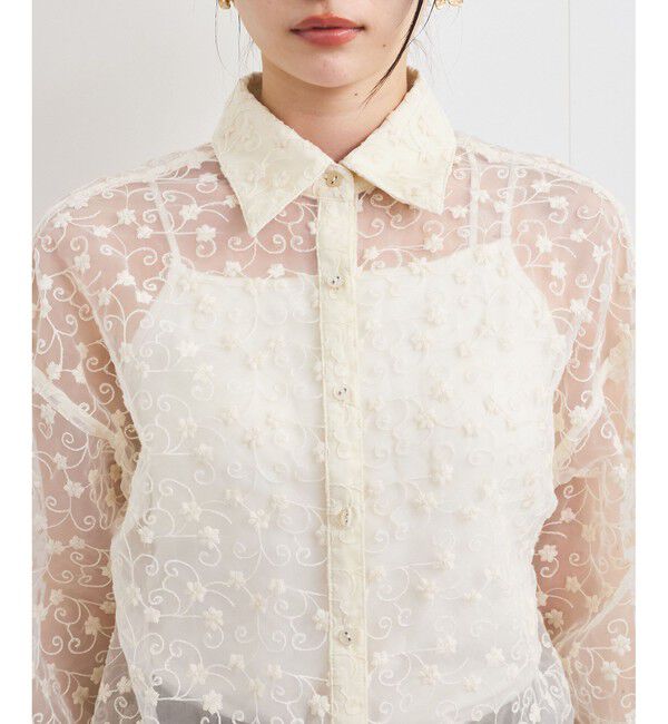 VIS「【洗える】アソートシアーシャツ(フラワー刺繍&無地）」|シャツ・ブラウス|