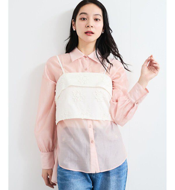 VIS「【洗える】アソートシアーシャツ(フラワー刺繍&無地）」|シャツ・ブラウス|