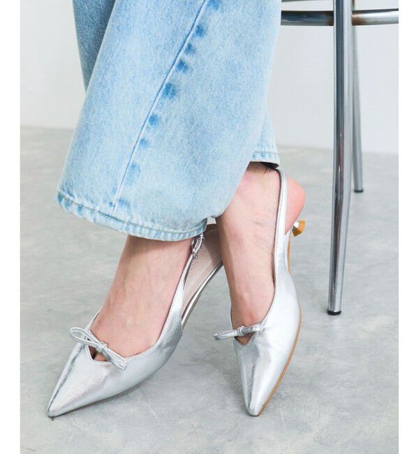 VIS「スリングバックリボンミュール」|パンプス|シルバー(93)