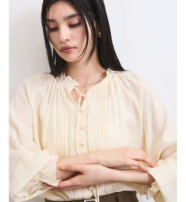 VIS「【洗える】ピンタックスタンドカラーフリルブラウス」|シャツ・ブラウス|