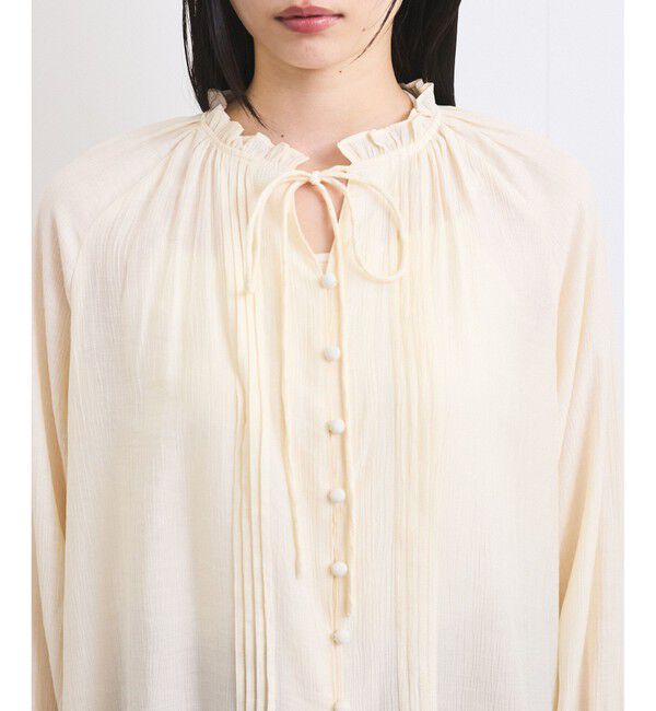 VIS「【洗える】ピンタックスタンドカラーフリルブラウス」|シャツ・ブラウス|