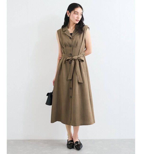 VIS「【美easy】リネンライクジレワンピース【接触冷感/洗える】」|ワンピース|カーキー系(38)