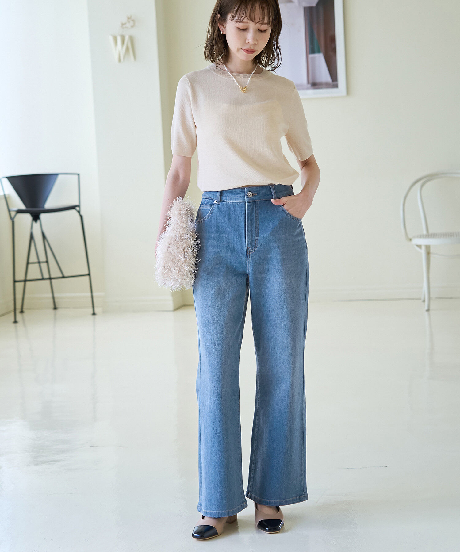 Rope&rsquo;Picnic「【ウエスト革命デニム】ウエストシェイプフレアデニムパンツ/新色追加」|デニム|