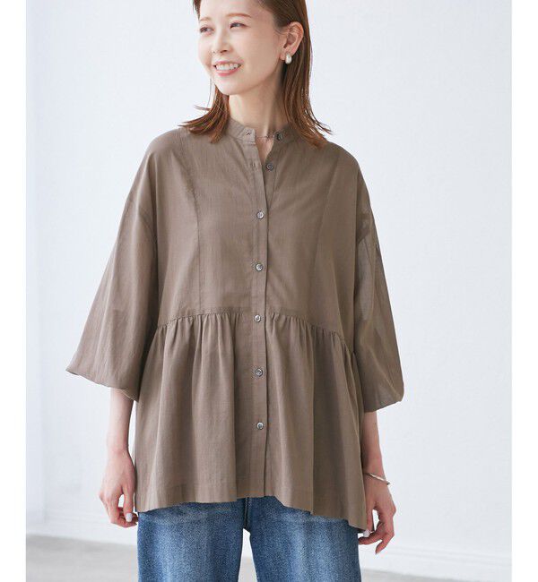 Rope&rsquo;Picnic「【接触冷感・通気性】お着軽シャツシリーズ/綿ボイルペプラムシャツ」|シャツ・ブラウス|