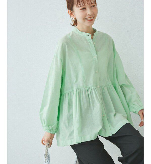 Rope&rsquo;Picnic「【接触冷感・通気性】お着軽シャツシリーズ/綿ボイルペプラムシャツ」|シャツ・ブラウス|