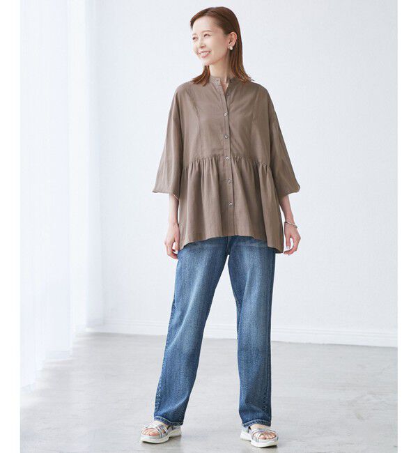 Rope&rsquo;Picnic「【接触冷感・通気性】お着軽シャツシリーズ/綿ボイルペプラムシャツ」|シャツ・ブラウス|