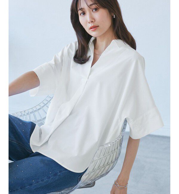 Rope&rsquo;Picnic「【UVカット・接触冷感・イージーケア】スキッパーシャツブラウス」|シャツ・ブラウス|
