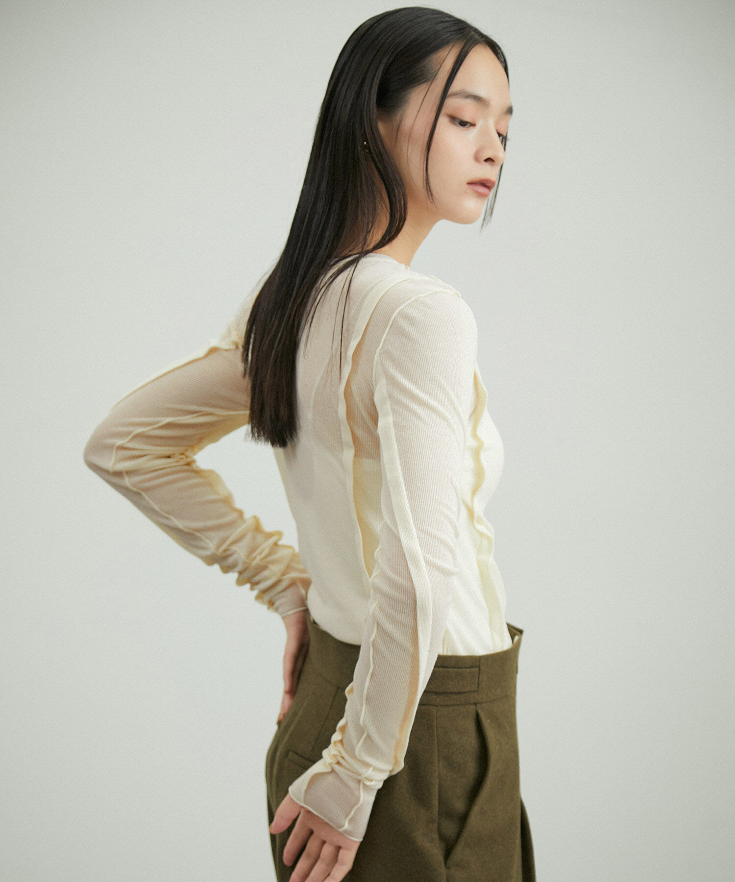 ADAM ET ROPE'「シアーテレコタックニュアンスロンT」|Tシャツ・カットソー|