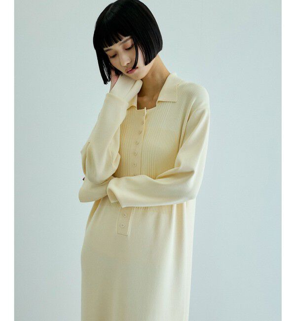 ADAM ET ROPE'「【洗える】ボタンニットポロワンピース」|ワンピース|