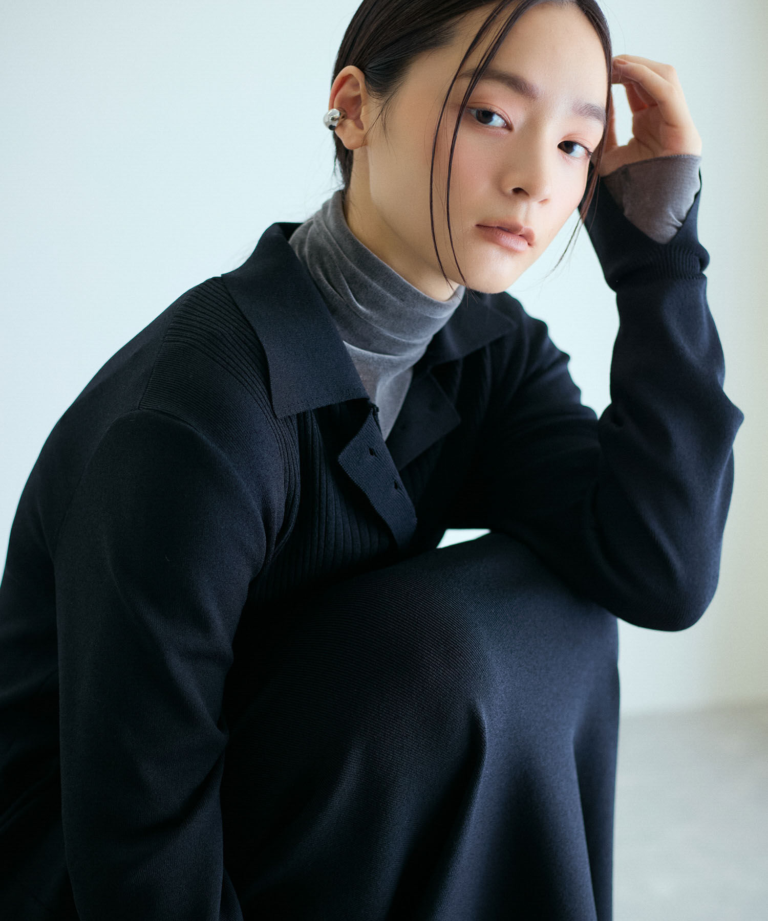 ADAM ET ROPE'「【洗える】ボタンニットポロワンピース」|ワンピース|