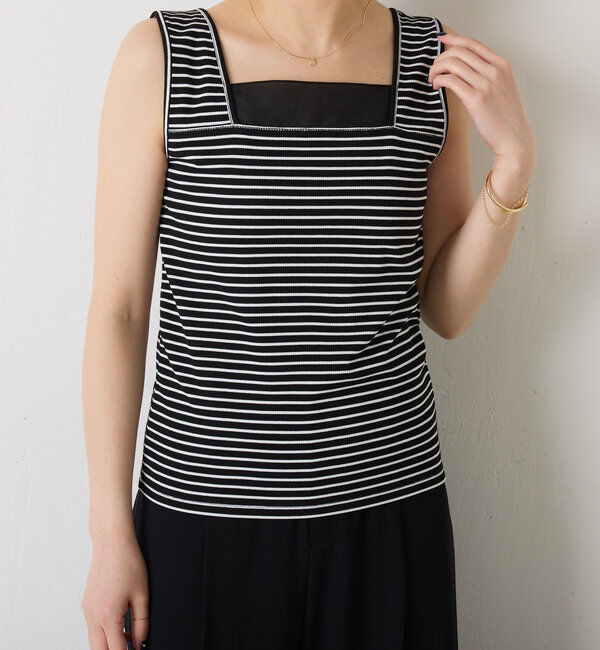  「 シアー切り替えスクエアタンクトップ」|Tシャツ・カットソー|