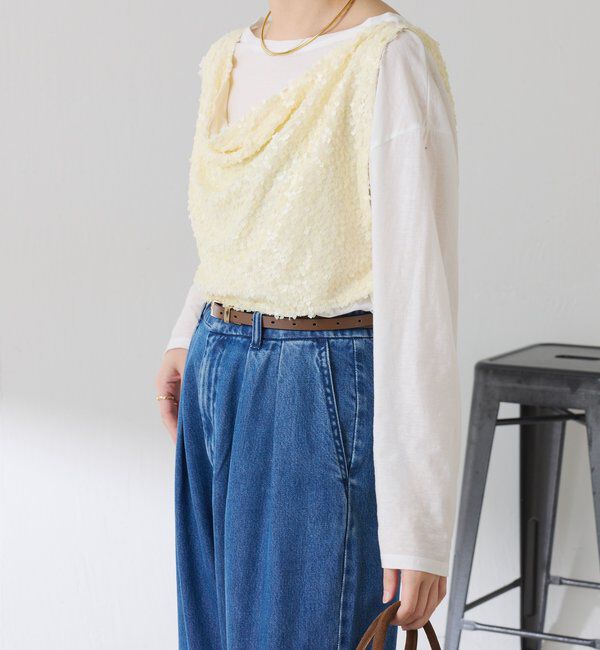  「【プラスワンアイテム】スパンコールドレープベスト」|Tシャツ・カットソー|