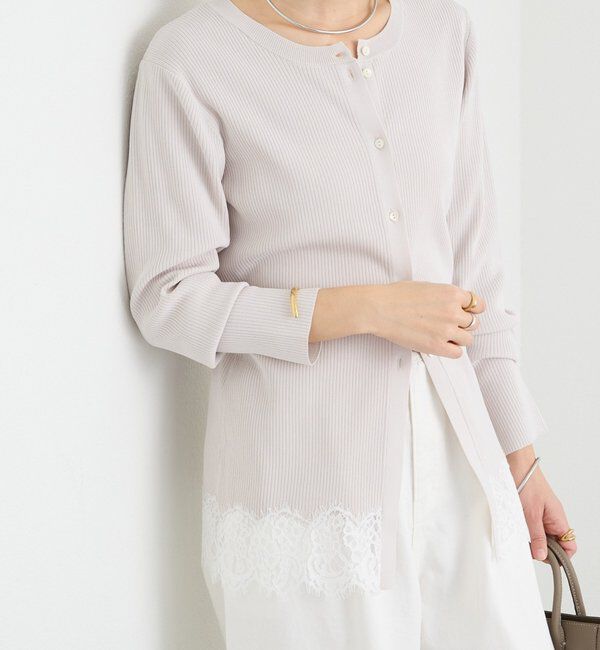  「予約【鮮度抜群】レーストリムカーディガン」|カーディガン|グレージュ