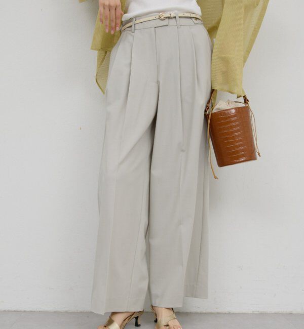 「【手洗い可】梳毛タックワイドパンツ」|チノ|ライトグレー