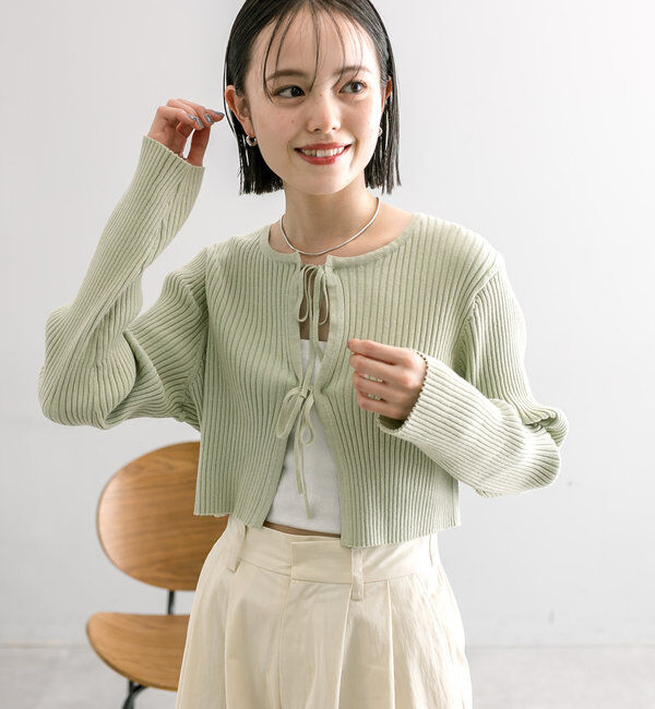  「【5色展開】ラメリボンカーディガン」|カーディガン|グリーン