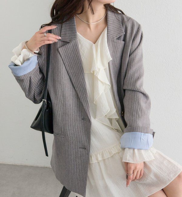  「ストライプテーラードジャケット」|テーラードジャケット|グレー