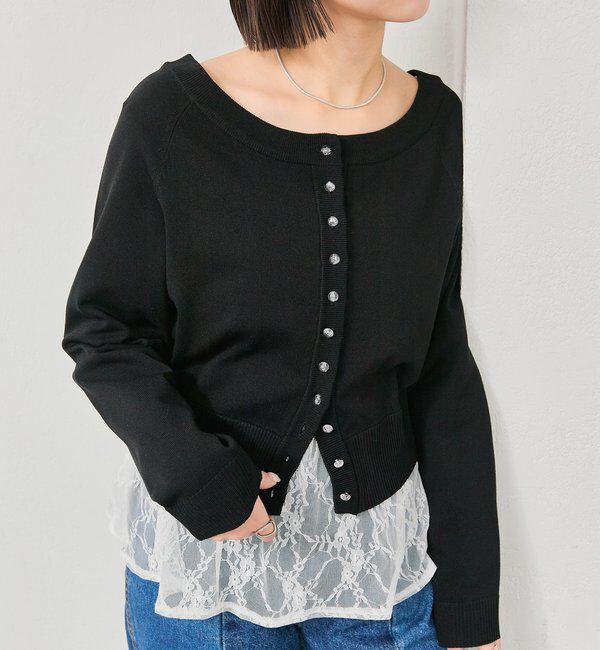  「ワイドネッククリアボタンカーディガン」|カーディガン|