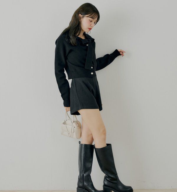  「【SALON by Chico/4色展開】フロントリボンパールフリルトップス」|ニット・セーター|