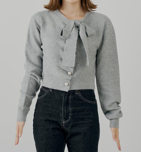  「【SALON by Chico/4色展開】フロントリボンパールフリルトップス」|ニット・セーター|