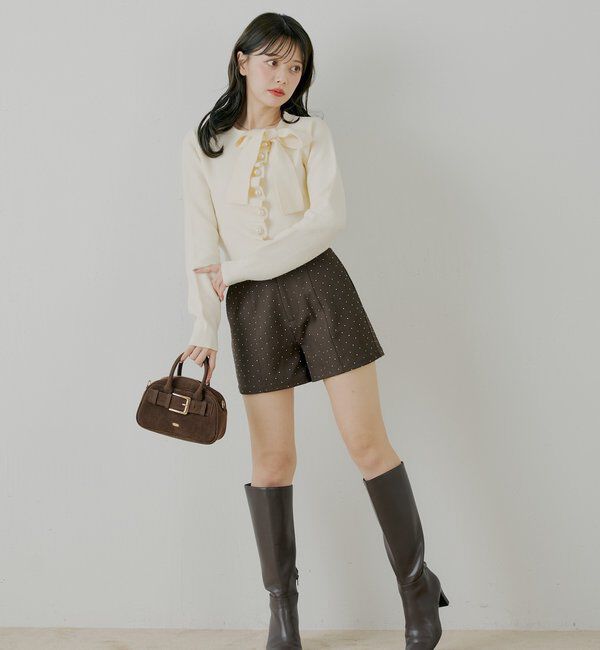  「【SALON by Chico/4色展開】フロントリボンパールフリルトップス」|ニット・セーター|