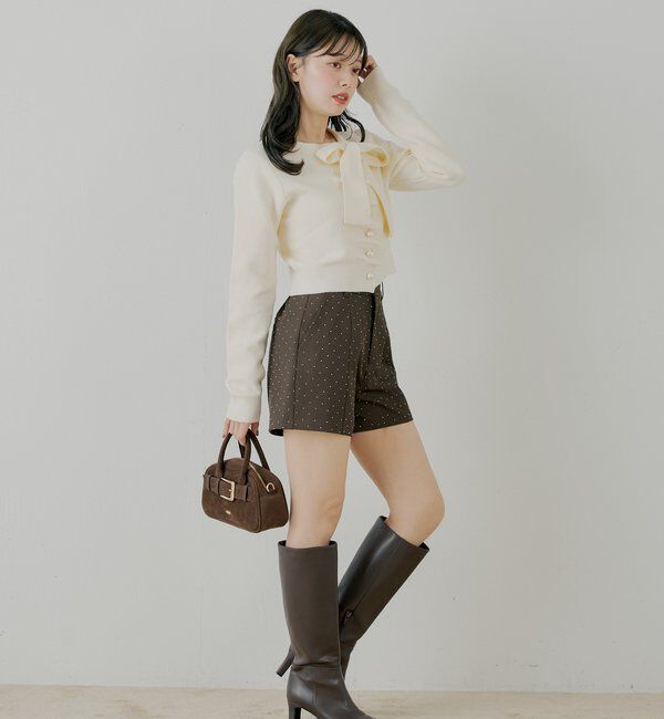  「【SALON by Chico/4色展開】フロントリボンパールフリルトップス」|ニット・セーター|