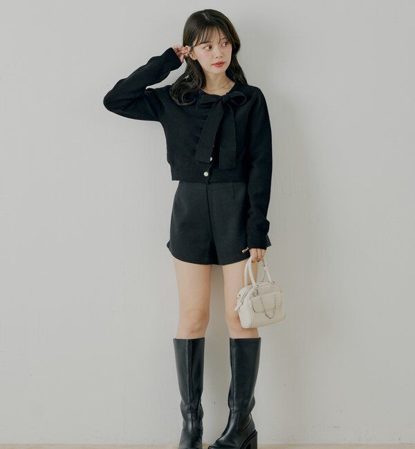  「【SALON by Chico/4色展開】フロントリボンパールフリルトップス」|ニット・セーター|