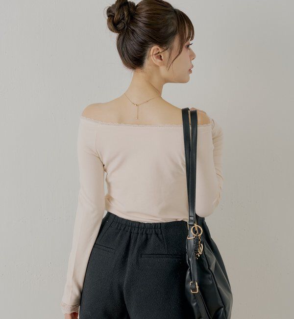  「カップ付きレースコンパクトトップス」|Tシャツ・カットソー|