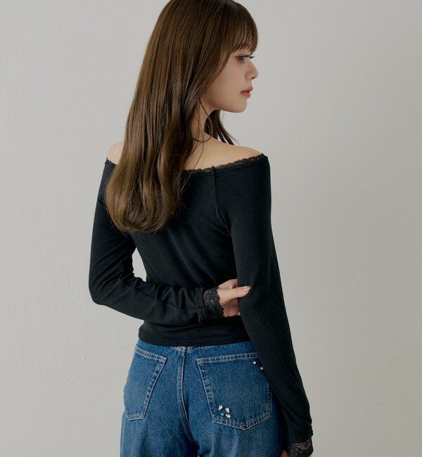  「カップ付きレースコンパクトトップス」|Tシャツ・カットソー|