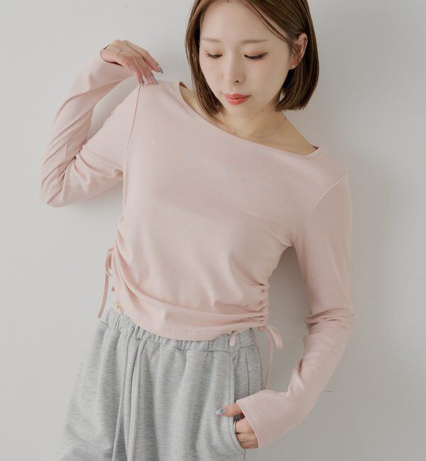  「ラインストーンロゴロンT」|Tシャツ・カットソー|ピンク