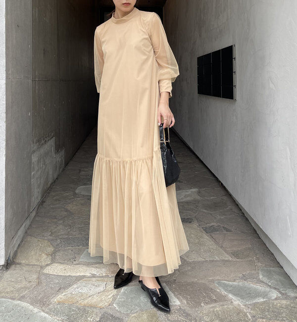  「【オケージョン】【サイズ展開あり】チュールハイネックワンピース」|ワンピース|