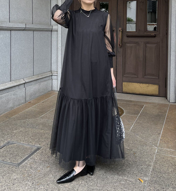  「【オケージョン】【サイズ展開あり】チュールハイネックワンピース」|ワンピース|