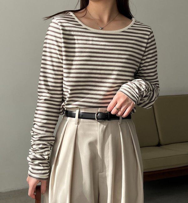  「バックUネッククロップボーダーTシャツ」|Tシャツ・カットソー|