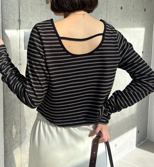  「バックUネッククロップボーダーTシャツ」|Tシャツ・カットソー|
