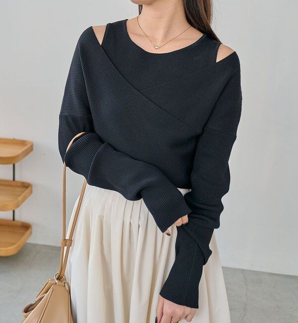  「オフショルクロスレイヤードニット」|ニット・セーター|ブラック
