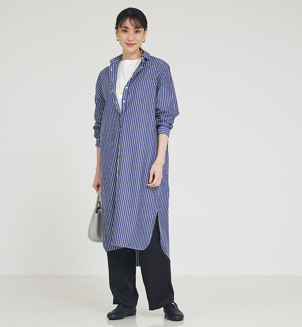collex「【Alltid】スーピマコットンシャツワンピース」|ワンピース|ネイビー