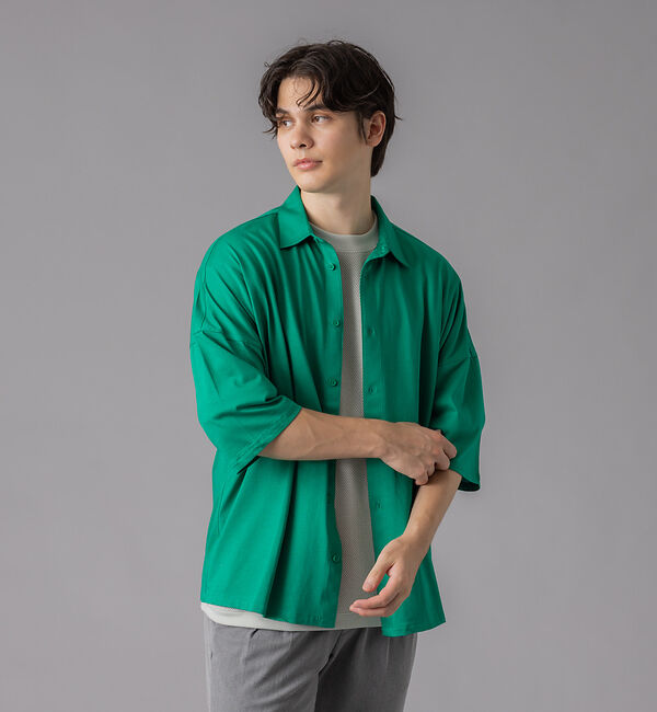 ABAHOUSE「【シルケット天竺 】ドロップショルダー 半袖シャツ」|シャツ・ブラウス|グリーン