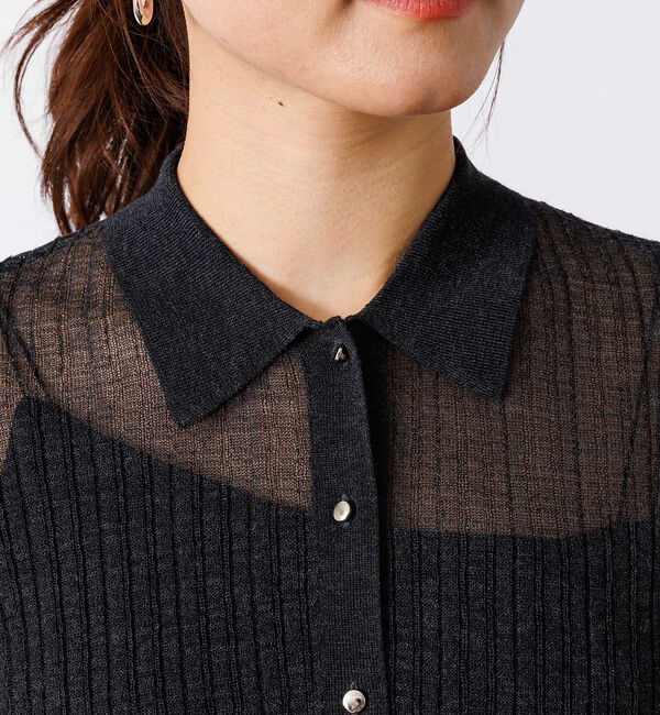 Rouge vif「【セットアップ対応】シアー格子リブニットカーディガン」|カーディガン|